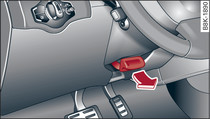 Lever beneath steering column